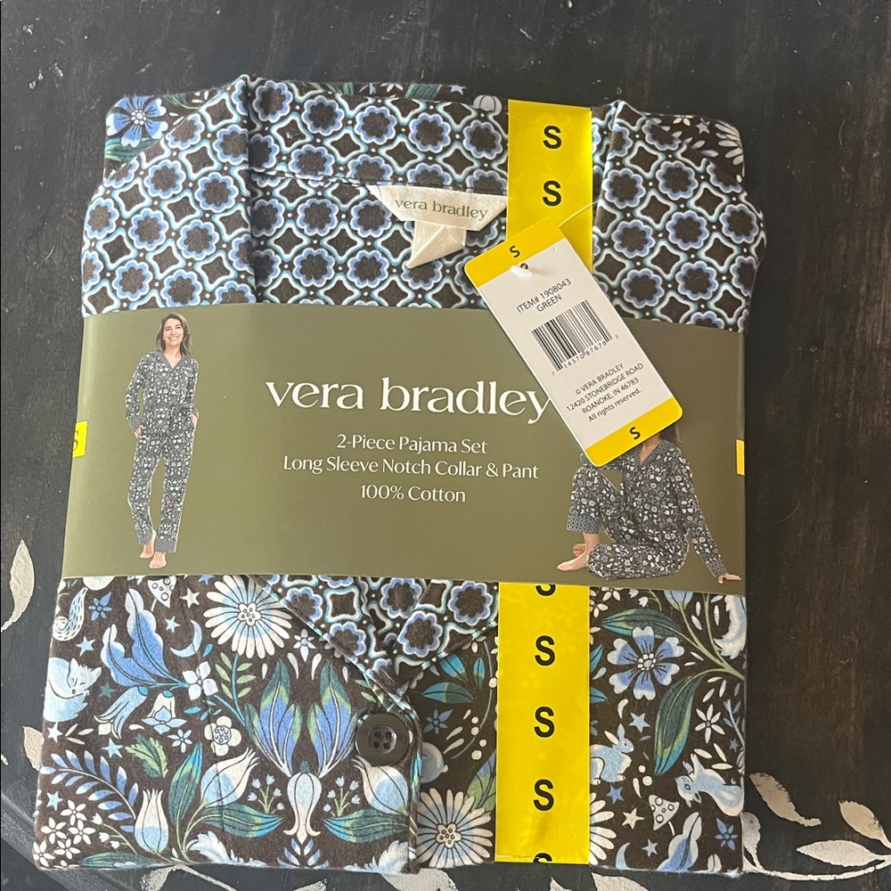 Vera Bradley Black and Blue Floral Pajama Set